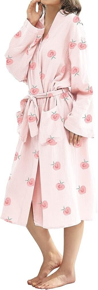 Women's Robe, Lightweight Soft Seersucker Kimono Bathrobe Nursing Loungewear, M