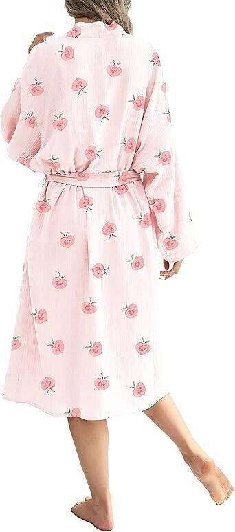 Women's Robe, Lightweight Soft Seersucker Kimono Bathrobe Nursing Loungewear, M