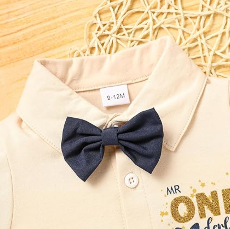 Baby 1st Birthday Outfits Boy Cake Smash Mr Onederful Gentleman Bowtie Romper 9M