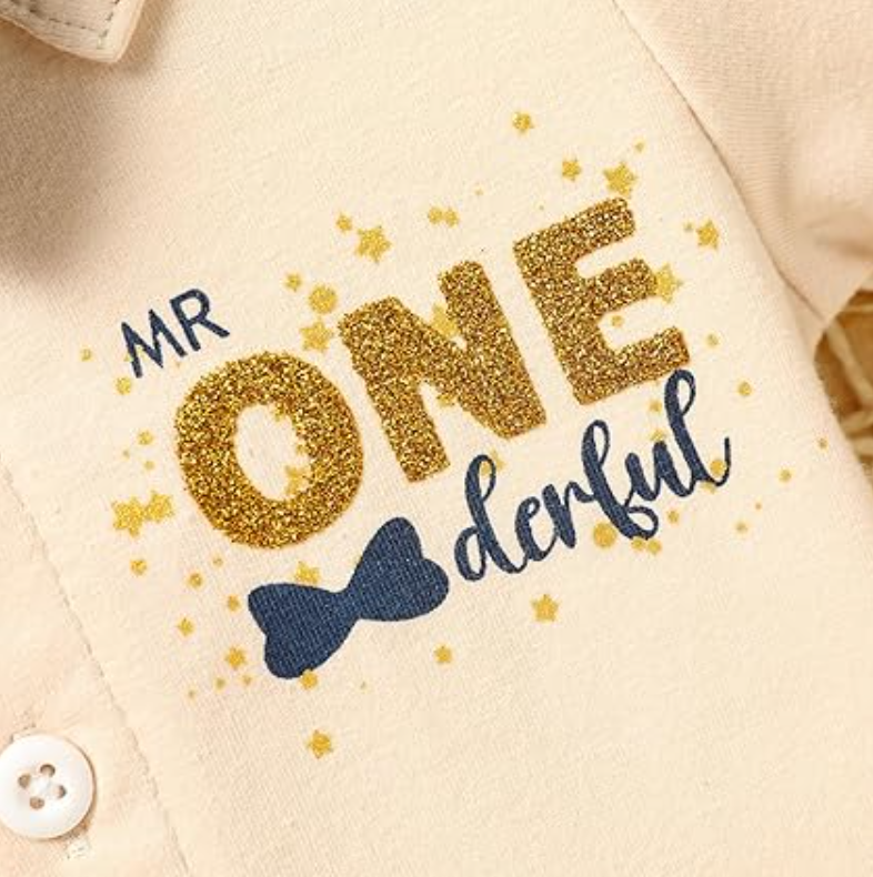 Baby 1st Birthday Outfits Boy Cake Smash Mr Onederful Gentleman Bowtie Romper 9M