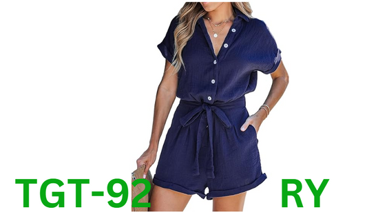 CUPSHE Women's Mini Jumpsuit Belted Basic collar Navy Romper with Bel,t NAVY, XS