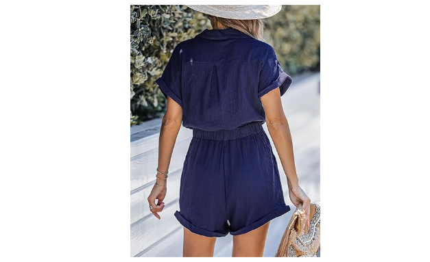 CUPSHE Women's Mini Jumpsuit Belted Basic collar Navy Romper with Bel,t NAVY, XS