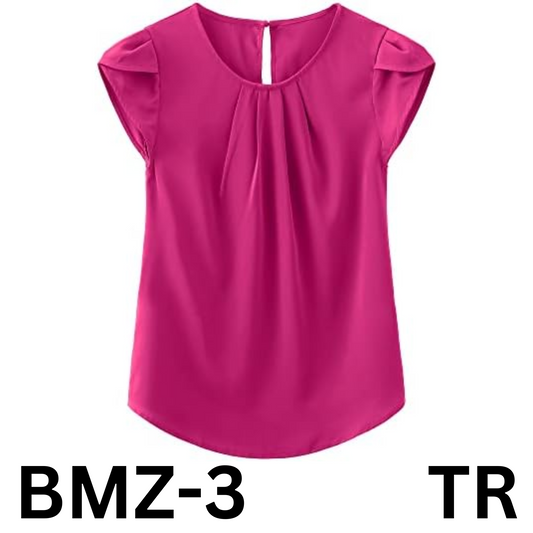 TASAMO Women's Loose Casual Short Sleeve Chiffon Top T-Shirt Blouse, Rose Red XL