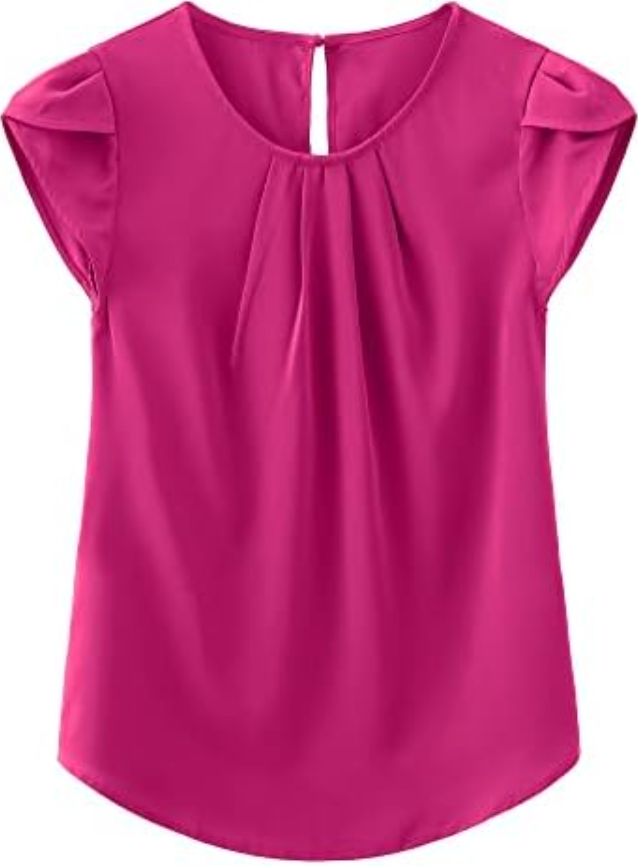TASAMO Women's Loose Casual Short Sleeve Chiffon Top T-Shirt Blouse, Rose Red XL
