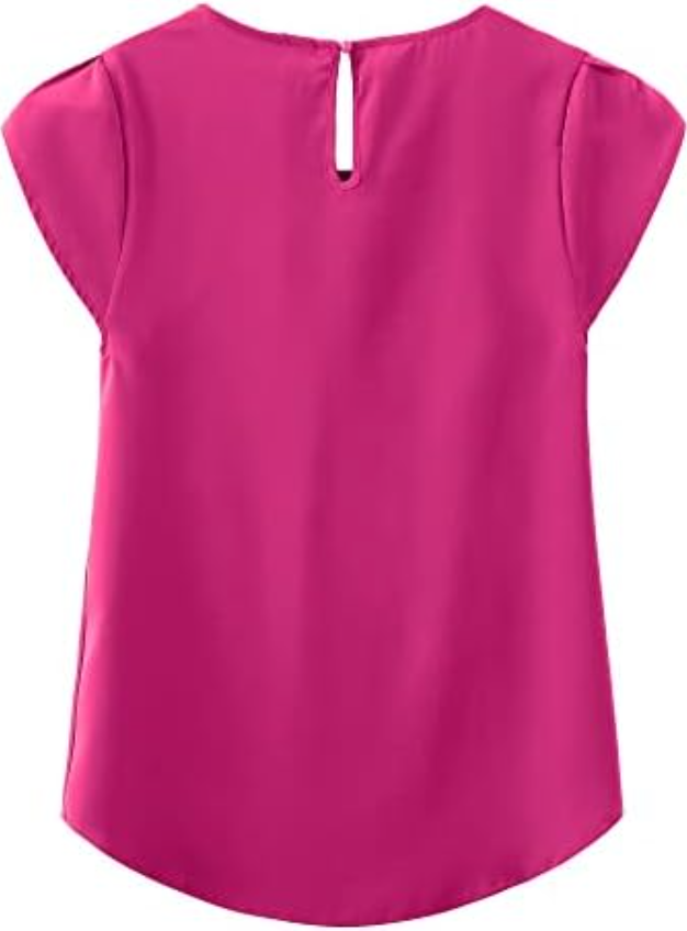 TASAMO Women's Loose Casual Short Sleeve Chiffon Top T-Shirt Blouse, Rose Red XL