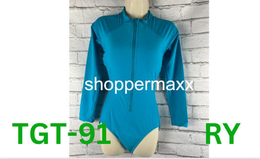 Women's Long Sleeve Rash Guard High Coverage One Piece Swimsuit - Kona Sol, Blue