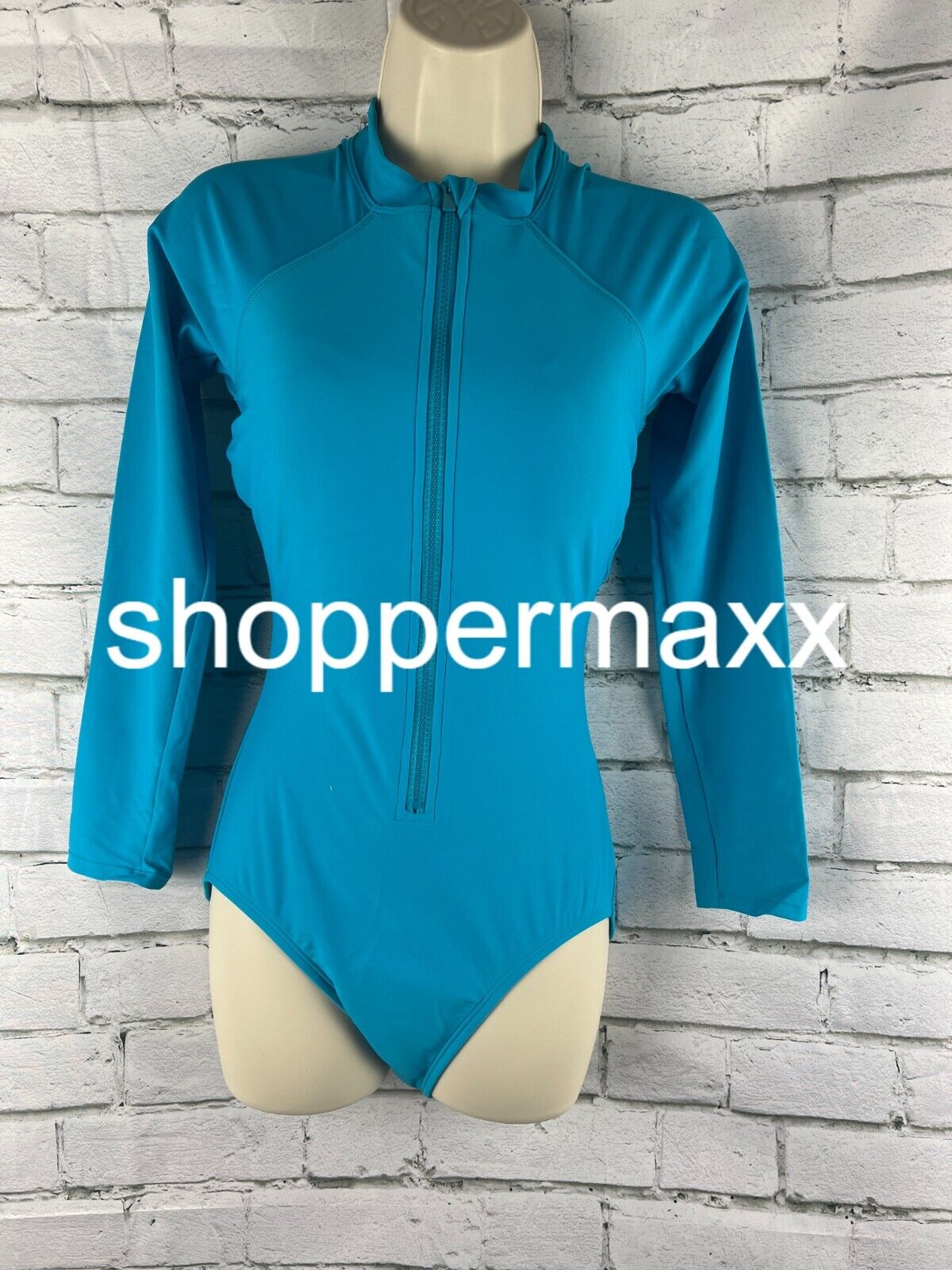 Women's Long Sleeve Rash Guard High Coverage One Piece Swimsuit - Kona Sol, Blue