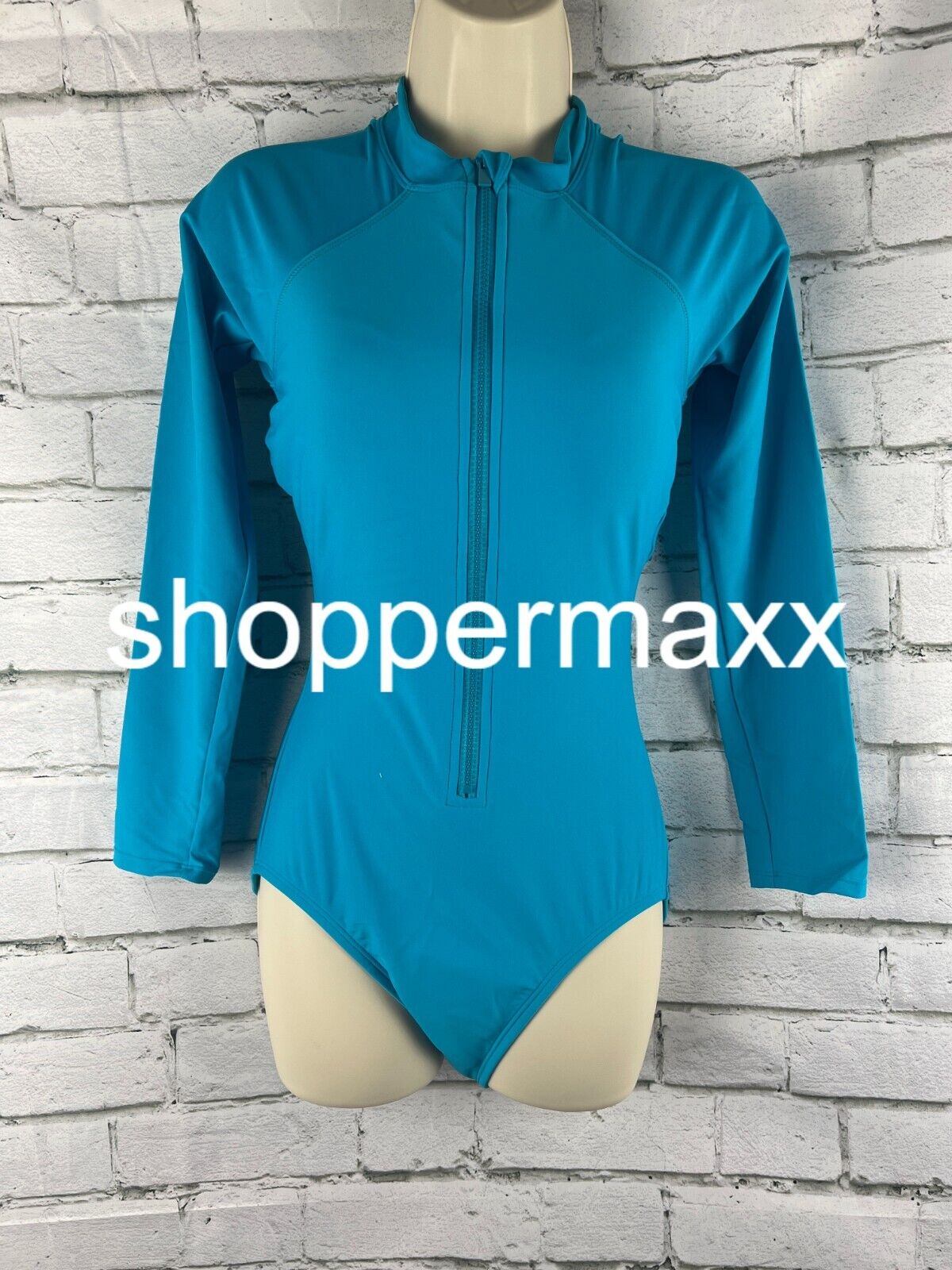 Women's Long Sleeve Rash Guard High Coverage One Piece Swimsuit - Kona Sol, Blue