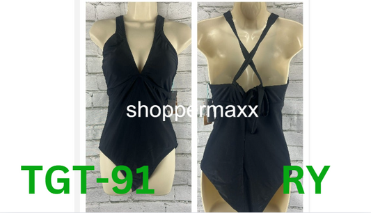 Women's Keyhole Cross Neck Medium Coverage One Piece Swimsuit - Kona Sol,Black,M