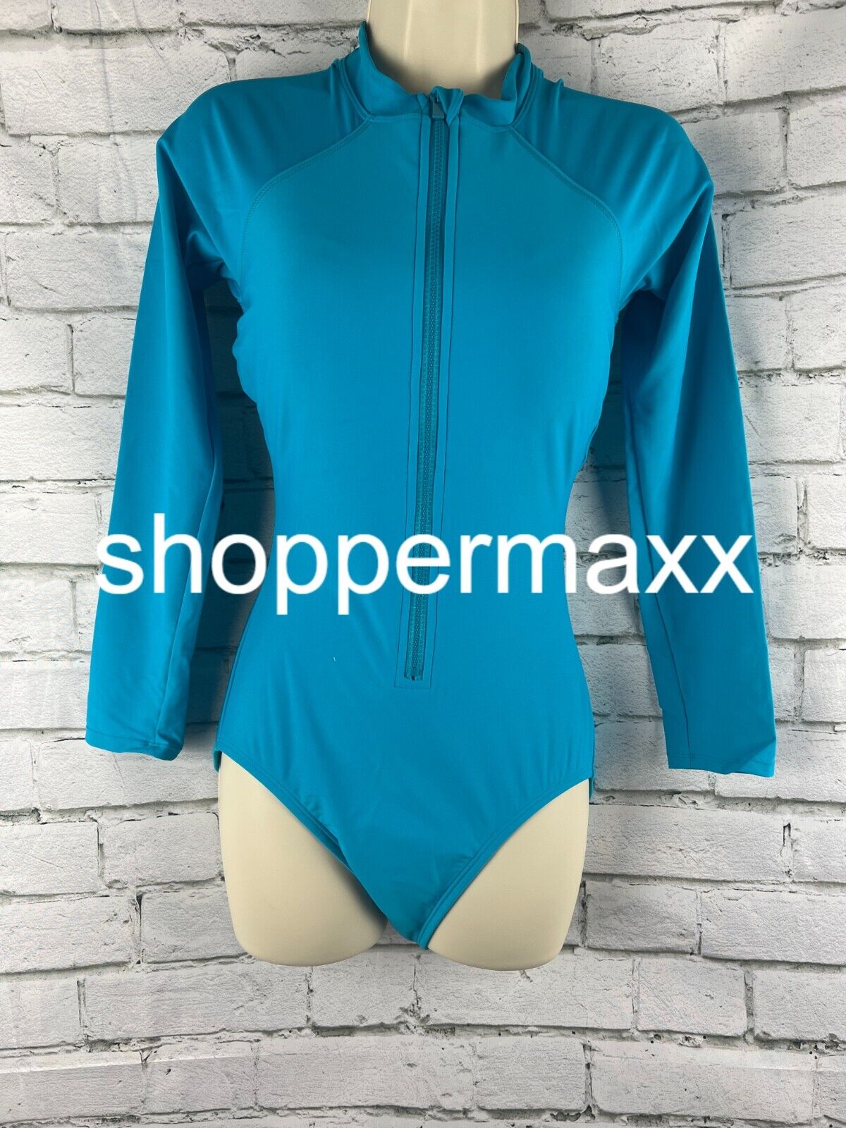 Women's Long Sleeve Rash Guard High Coverage One Piece Swimsuit - Kona Sol, Blue