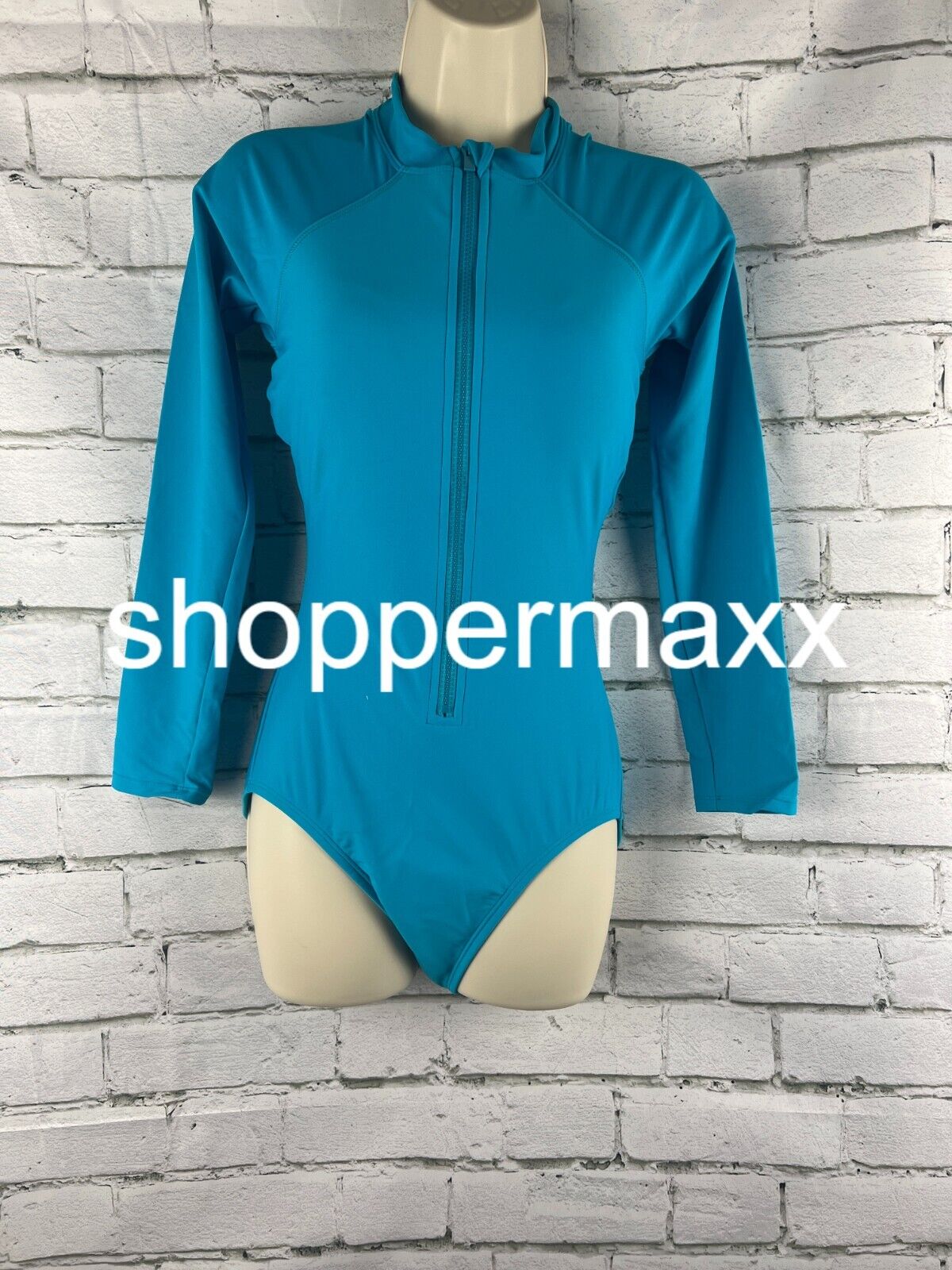Women's Long Sleeve Rash Guard High Coverage One Piece Swimsuit - Kona Sol, Blue