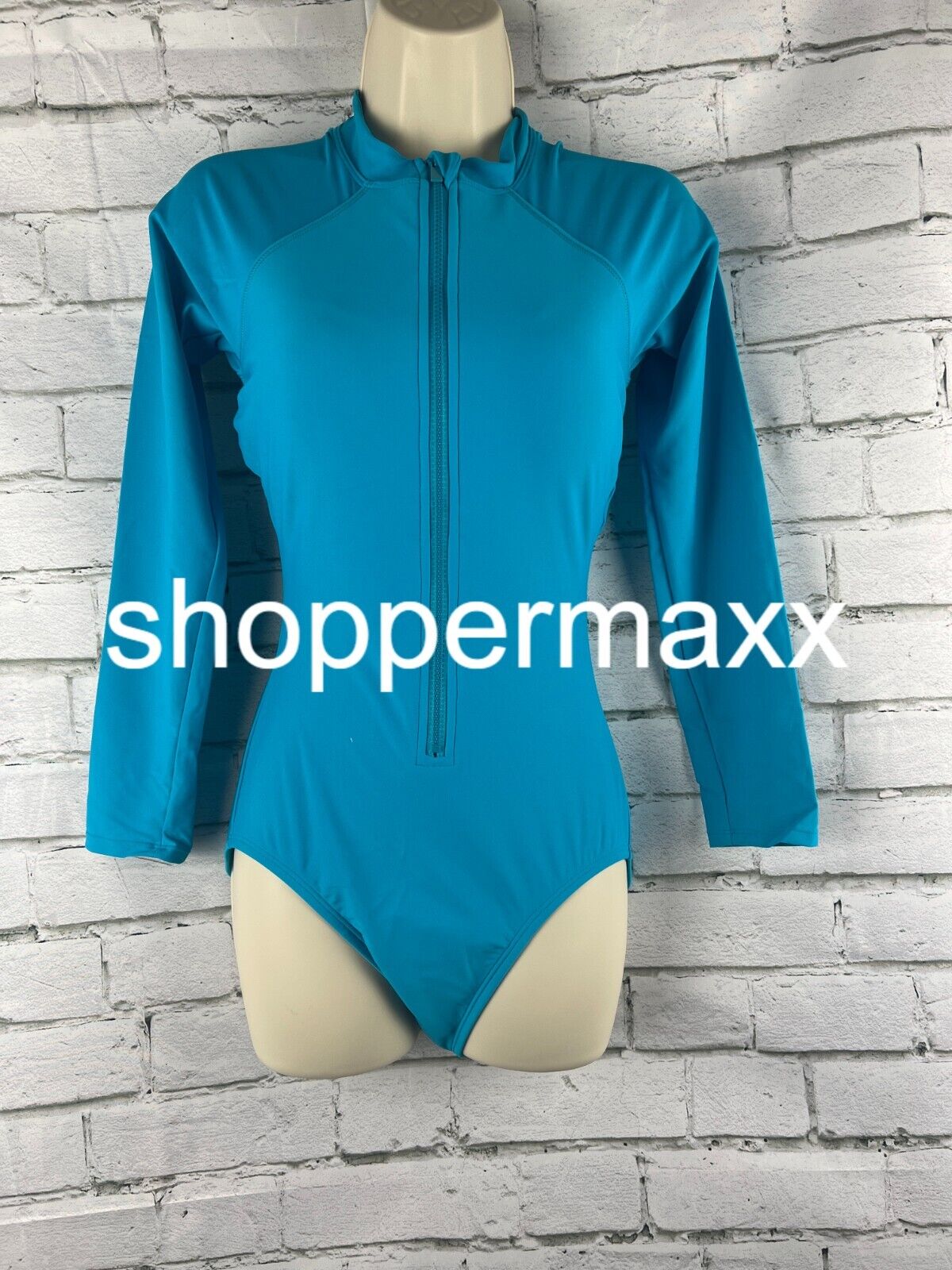 Women's Long Sleeve Rash Guard High Coverage One Piece Swimsuit - Kona Sol, Blue