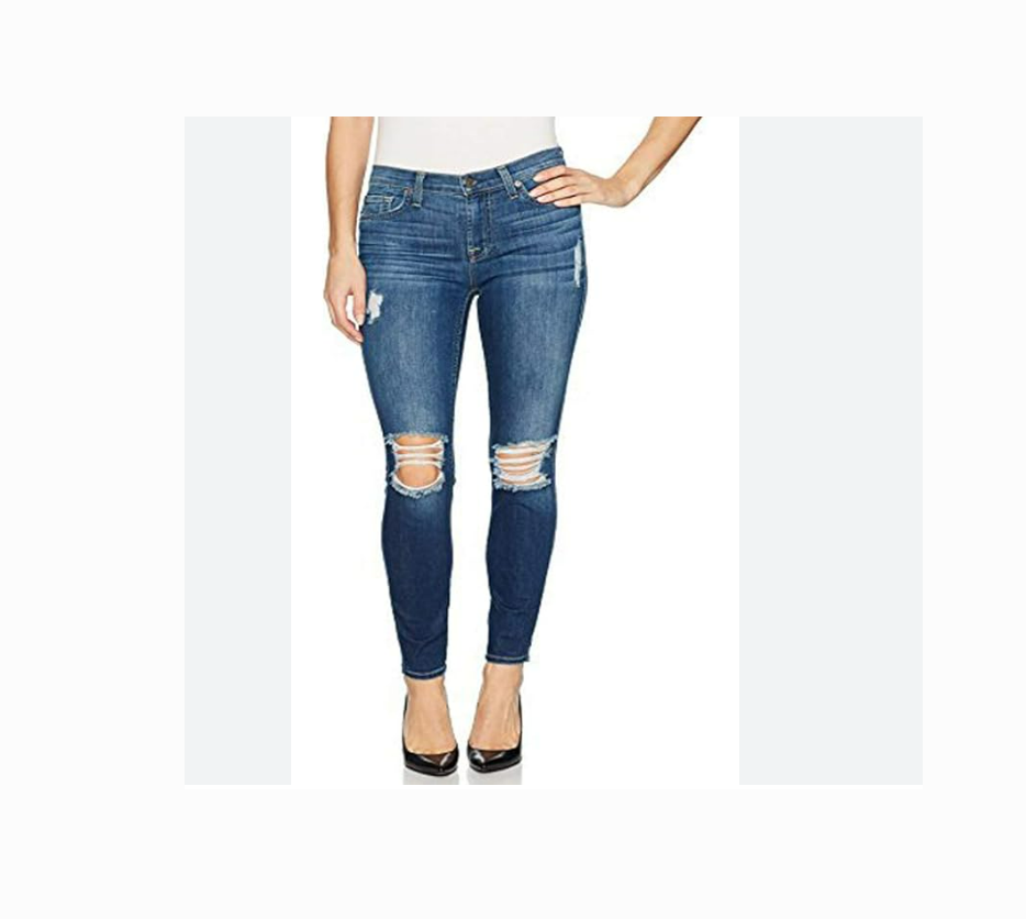 7 For All Mankind Women's Gwenevere Skinny Mid Rise Jeans Authentic Blue Mist 23