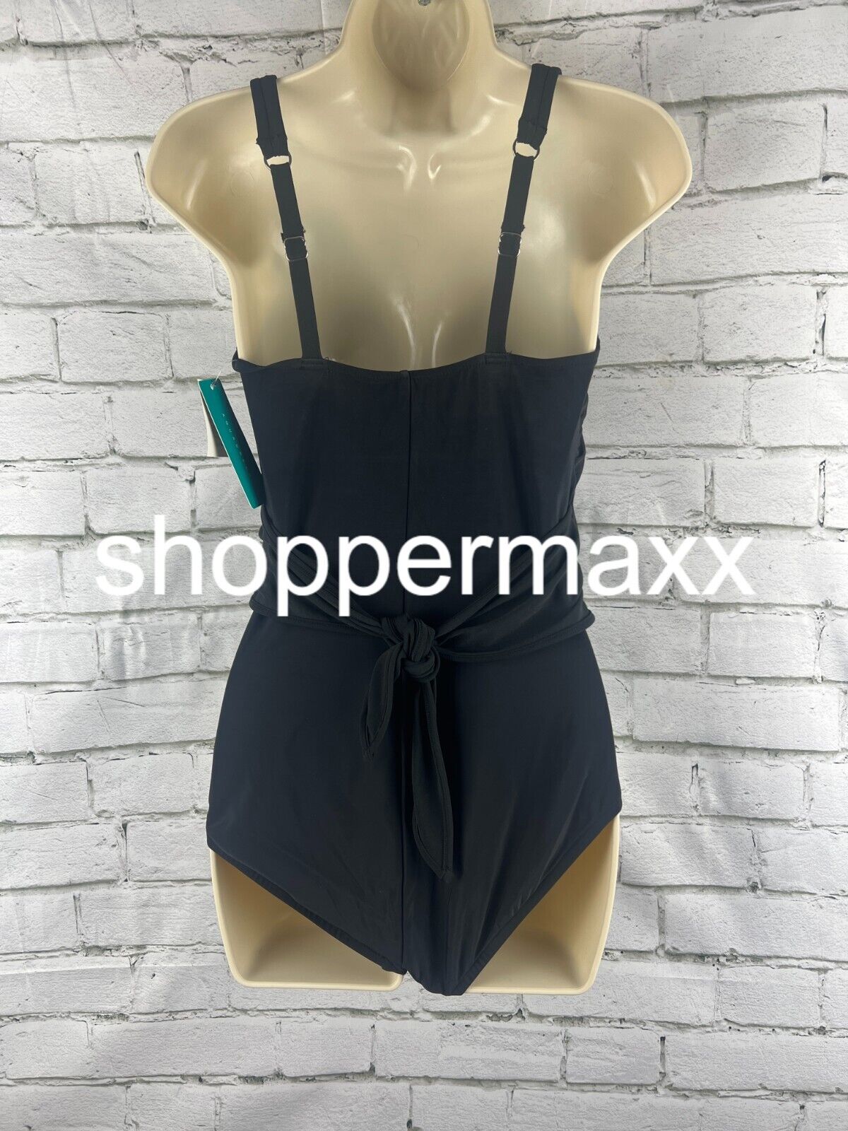 Women's UPF 50 Waist Tie One Piece Swimsuit - Aqua Green, Black, M