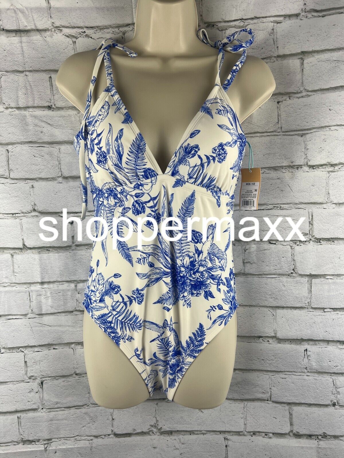 Women's Shoulder Tie Medium Coverage One Piece Swimsuit - Kona Sol - Blue - M