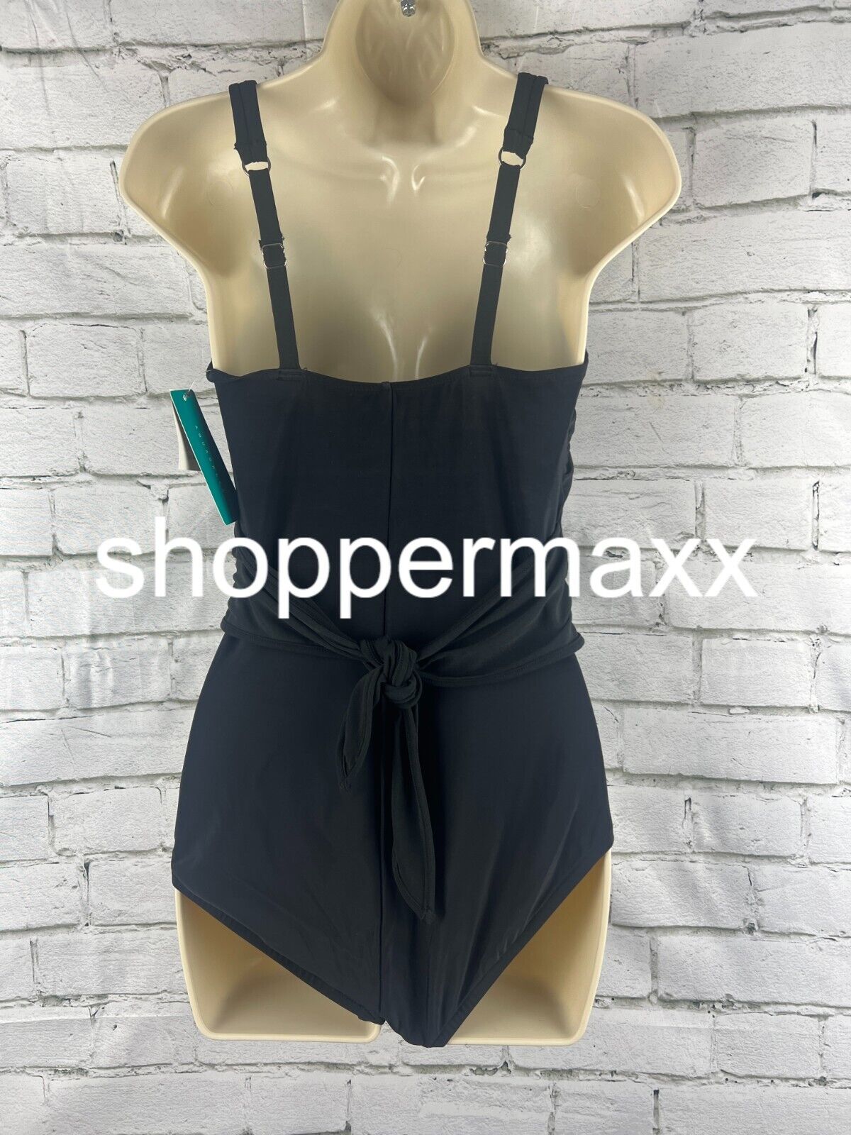 Women's UPF 50 Waist Tie One Piece Swimsuit - Aqua Green, Black, M