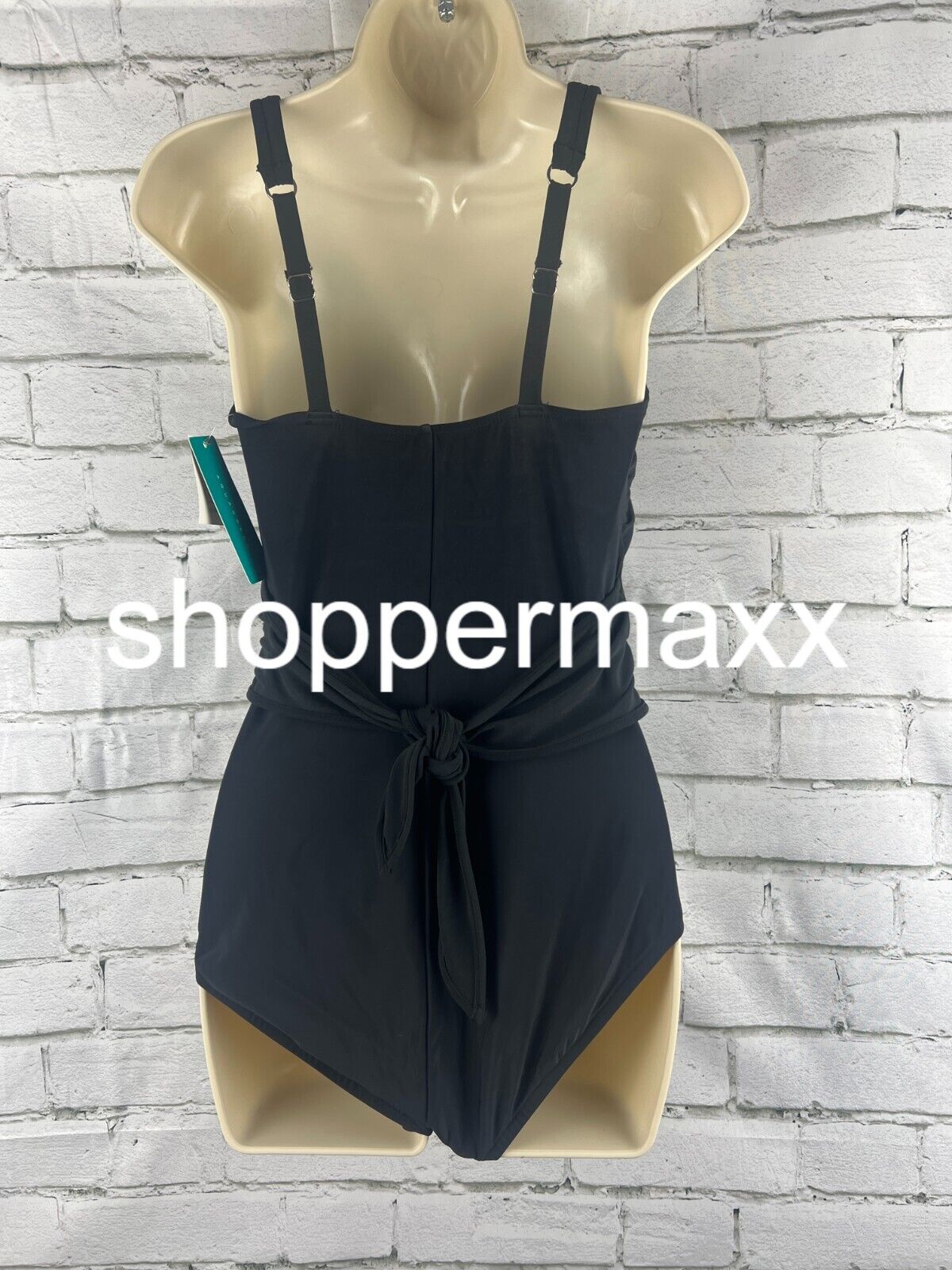 Women's UPF 50 Waist Tie One Piece Swimsuit - Aqua Green, Black, M