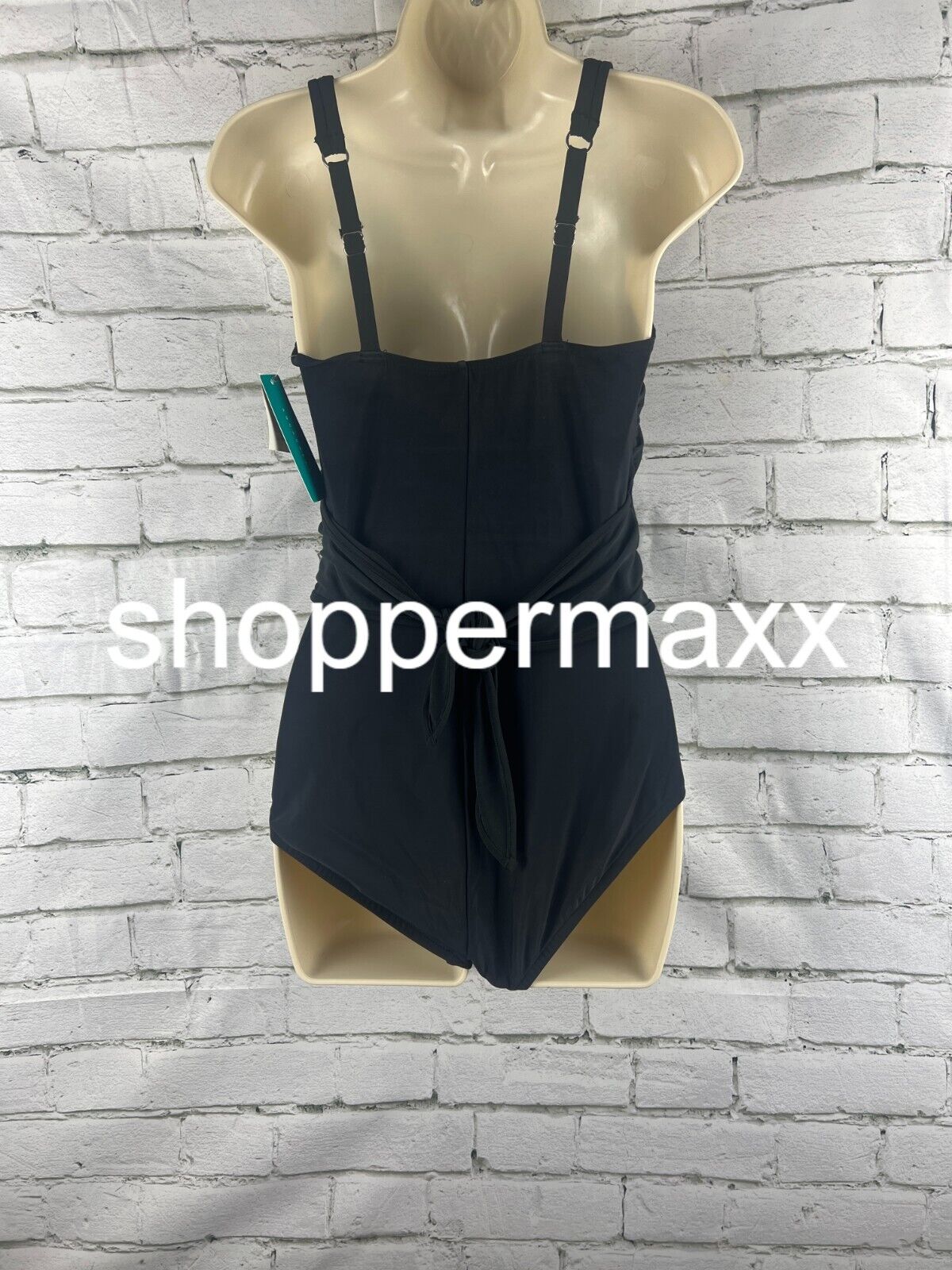 Women's UPF 50 Waist Tie One Piece Swimsuit - Aqua Green, Black, M