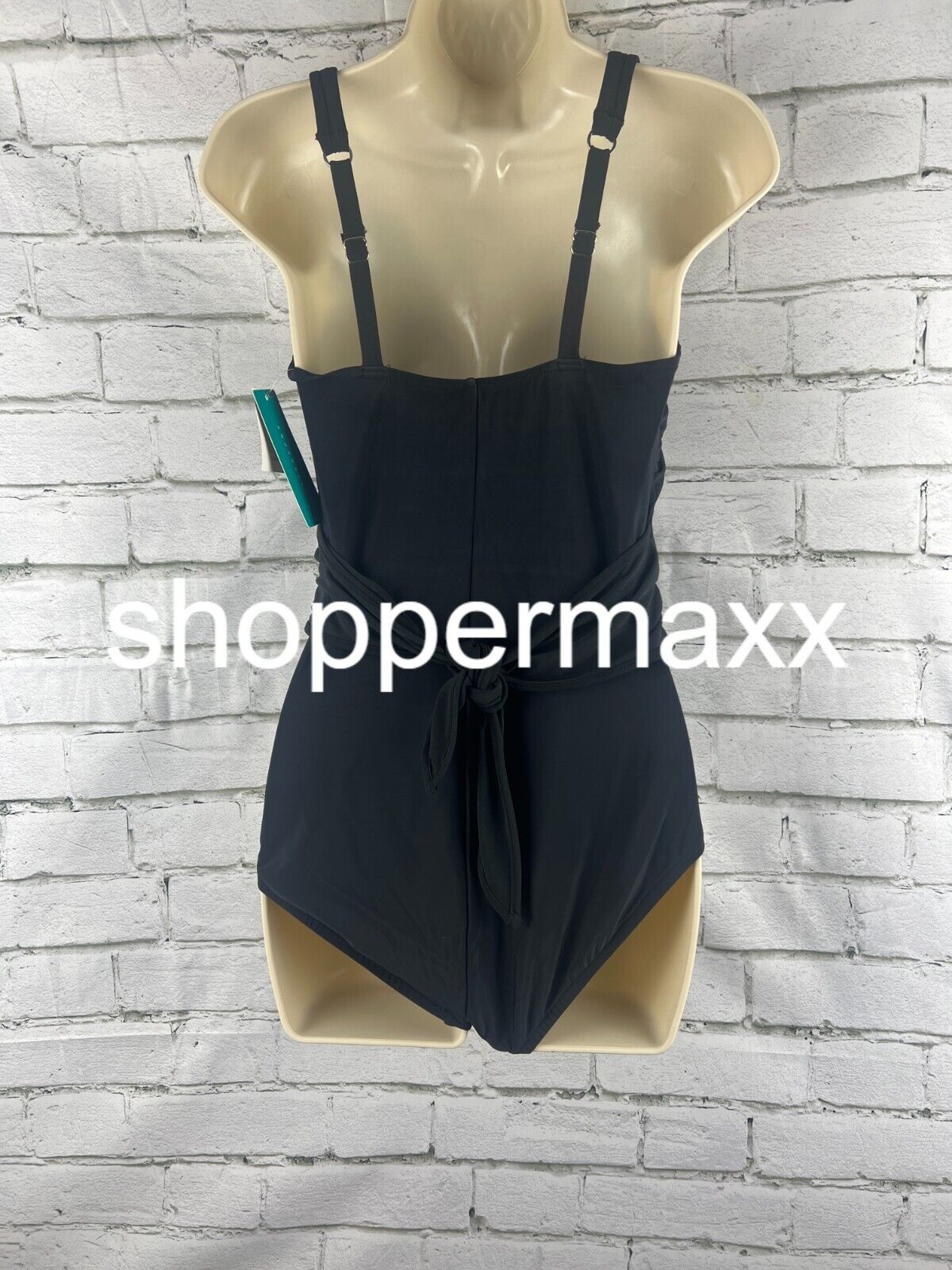 Women's UPF 50 Waist Tie One Piece Swimsuit - Aqua Green, Black, M