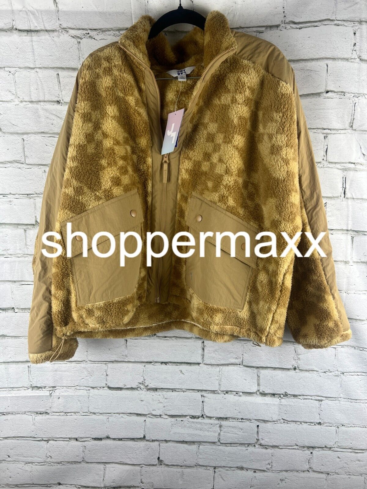 Women's Printed High Pile Fleece Jacket - JoyLab, Beige, xl