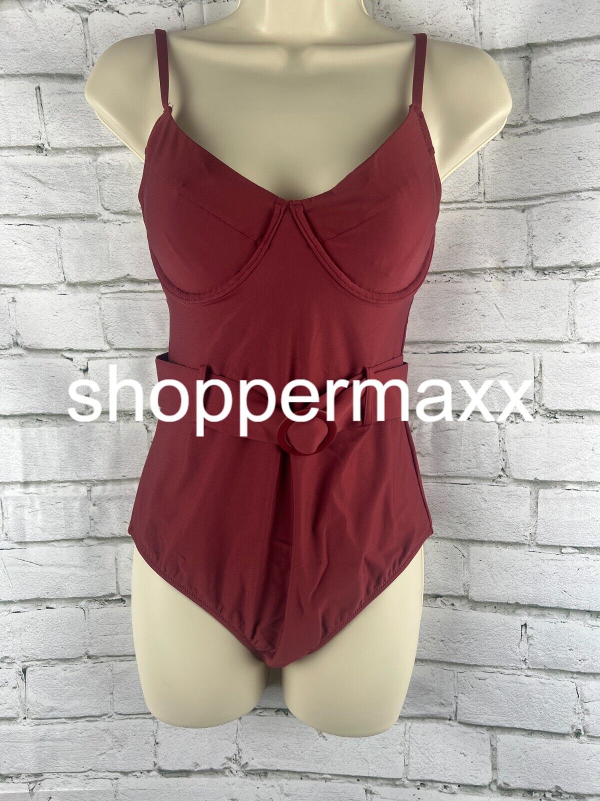 Women's Underwire Belted One Piece Swimsuit - Shade & Shore, Red, M