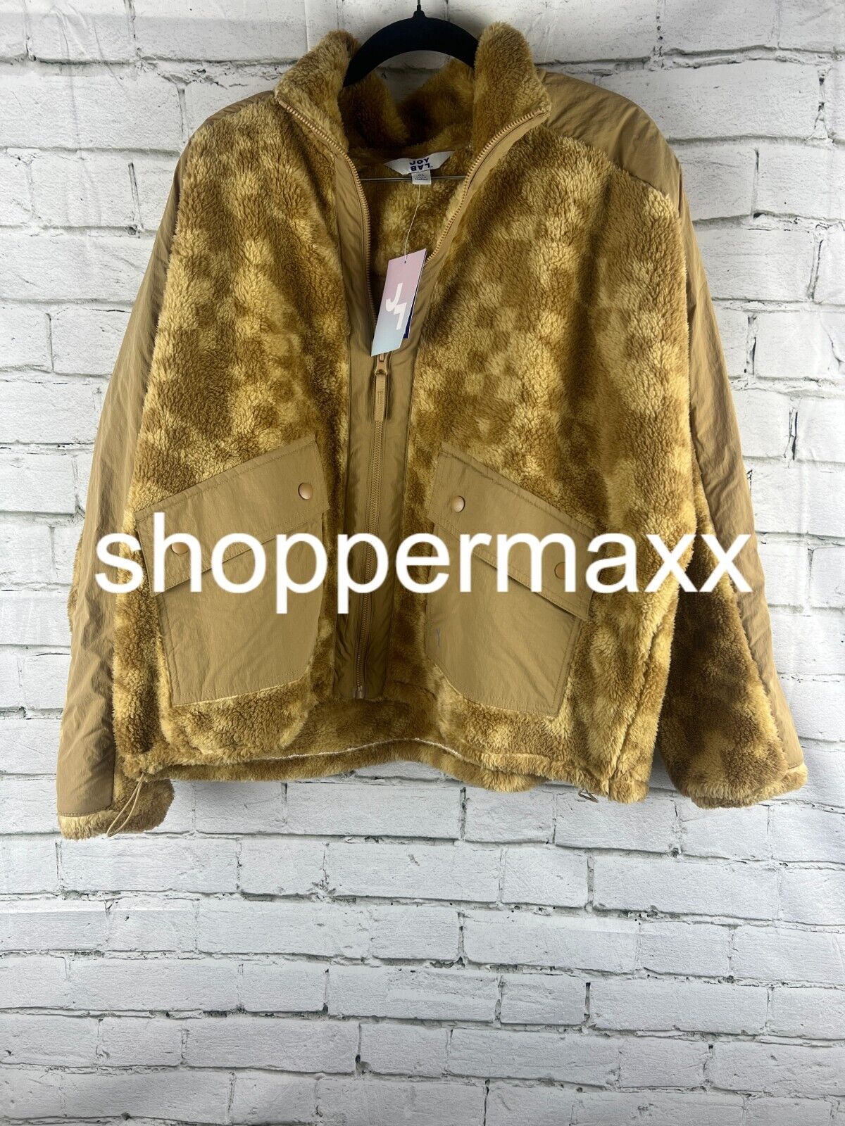 Women's Printed High Pile Fleece Jacket - JoyLab, Beige, xl