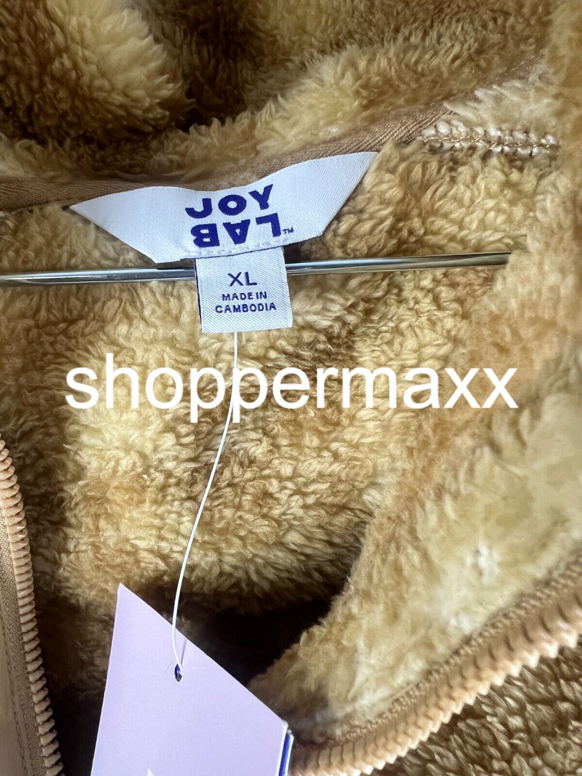 Women's Printed High Pile Fleece Jacket - JoyLab, Beige, xl