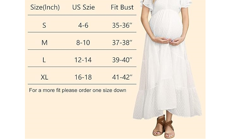Swiss Dot Smocked Maternity Dress for Baby Shower Casual Summer, WHITE, L