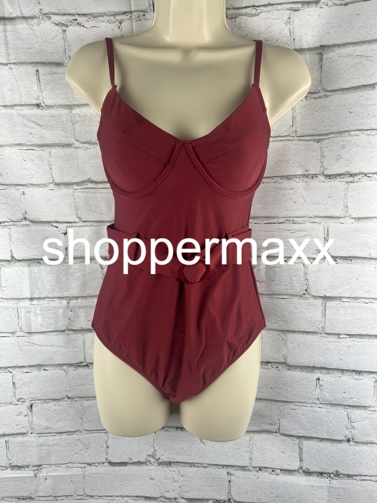 Women's Underwire Belted One Piece Swimsuit - Shade & Shore, Red, M