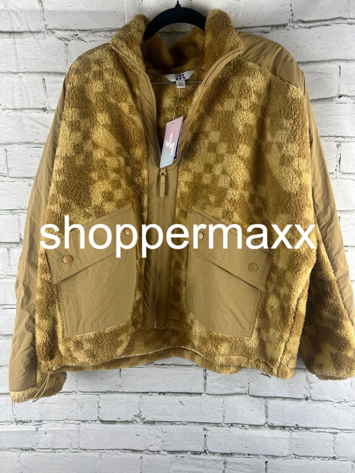 Women's Printed High Pile Fleece Jacket - JoyLab, Beige, xl