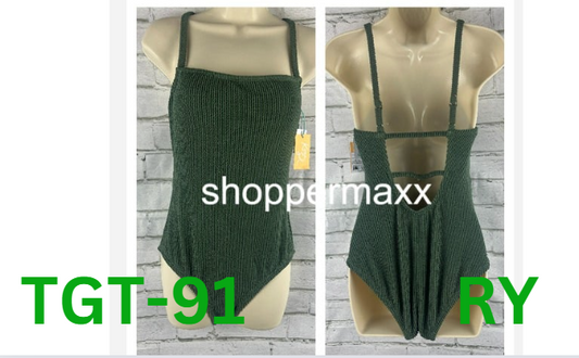 Women's Pucker Textured Square Neck One Piece Swimsuit - Kona Sol, GREEN, M