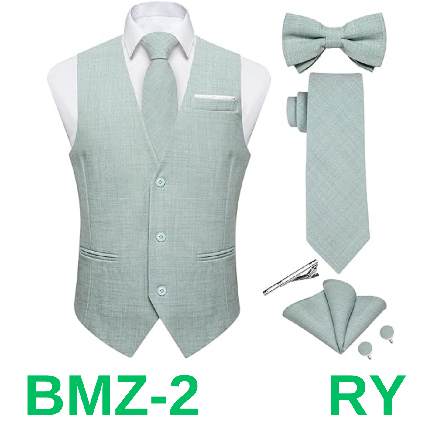 DiBanGu Green Vest Tie Set for Men Regular Fit Mint Green Dress Waistcoat, XS