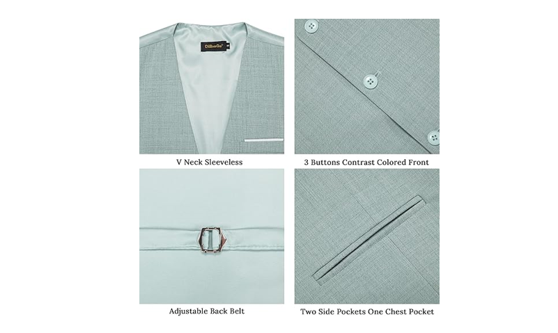 DiBanGu Green Vest Tie Set for Men Regular Fit Mint Green Dress Waistcoat, XS