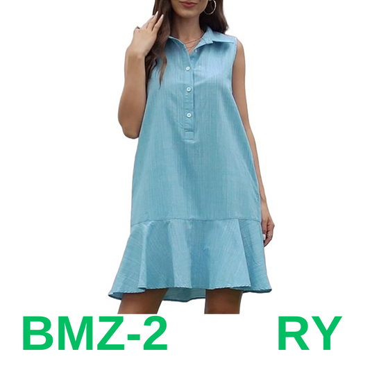 Women's Button-Down Shirt Dress with Pockets Sleeveless Cotton Linen Cover, M