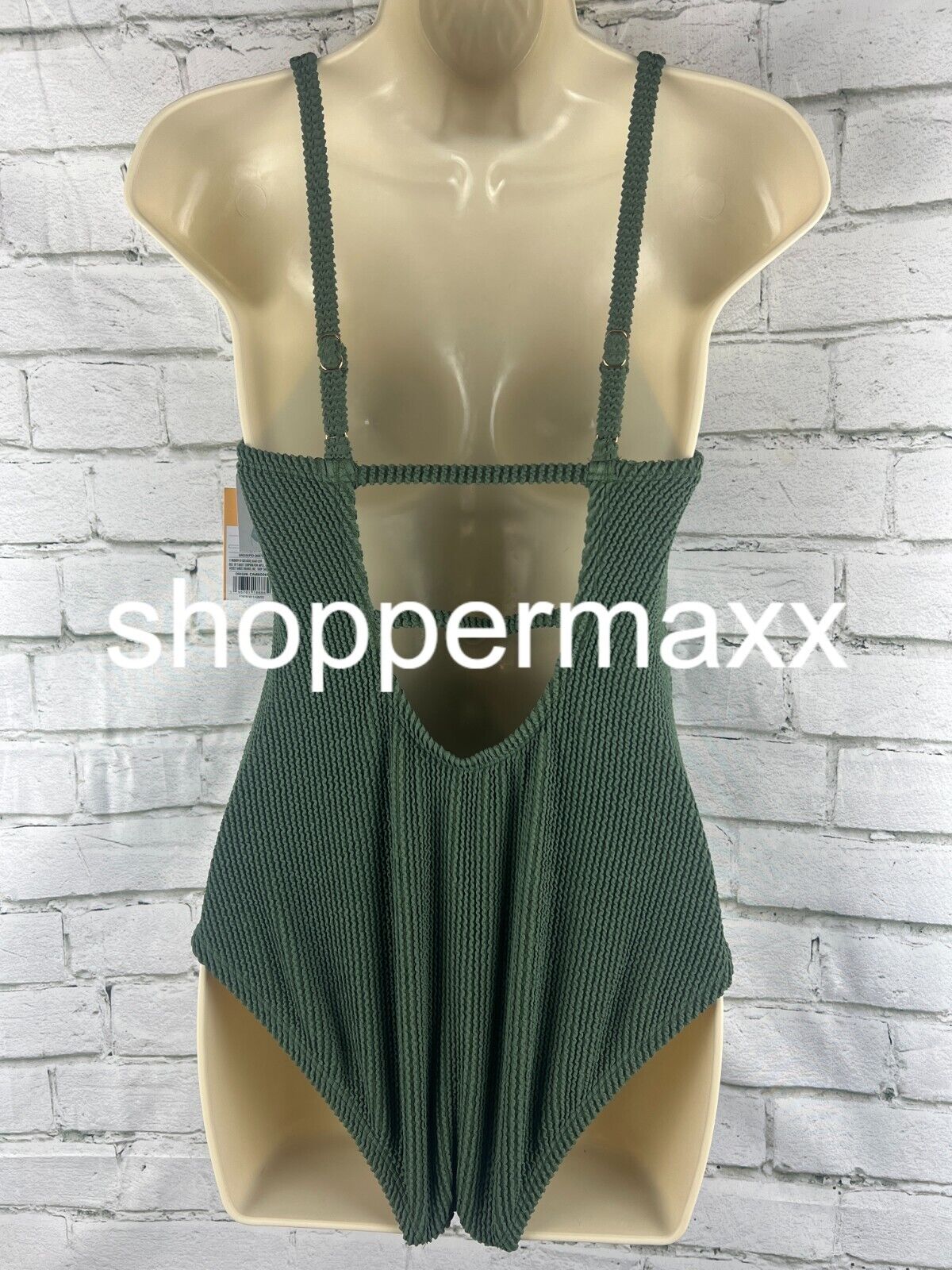 Women's Pucker Textured Square Neck One Piece Swimsuit - Kona Sol, GREEN, M