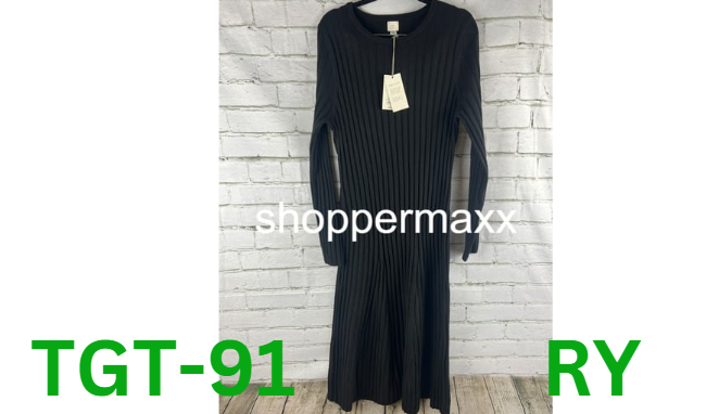Women's Long Sleeve Midi Ribbed Sweater Dress - A New Day, Black, L