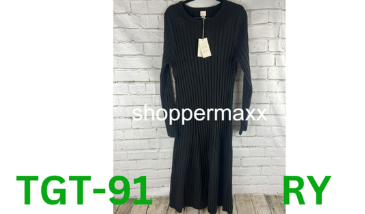 Women's Long Sleeve Midi Ribbed Sweater Dress - A New Day, Black, L