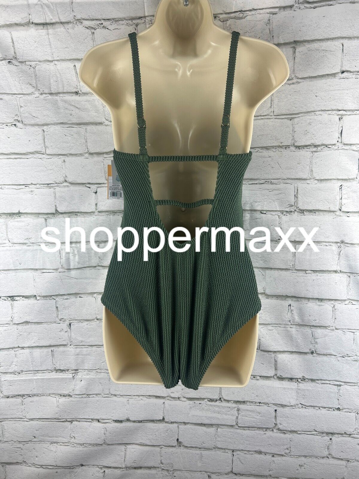 Women's Pucker Textured Square Neck One Piece Swimsuit - Kona Sol, GREEN, M