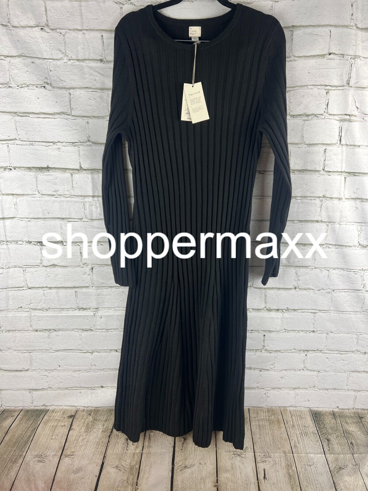 Women's Long Sleeve Midi Ribbed Sweater Dress - A New Day, Black, L