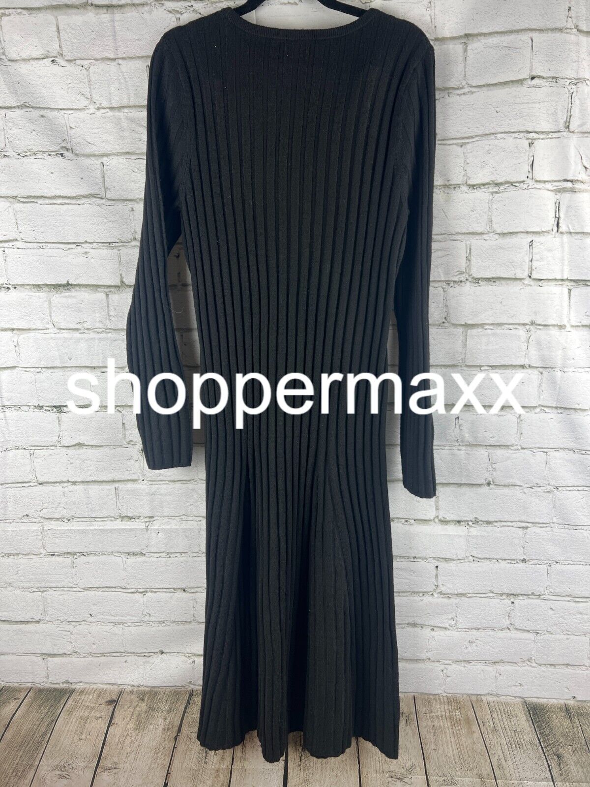 Women's Long Sleeve Midi Ribbed Sweater Dress - A New Day, Black, L
