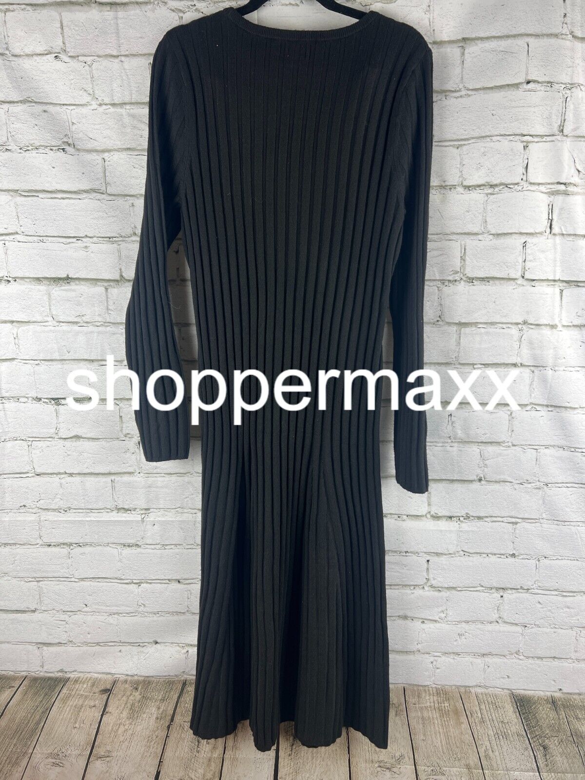 Women's Long Sleeve Midi Ribbed Sweater Dress - A New Day, Black, L