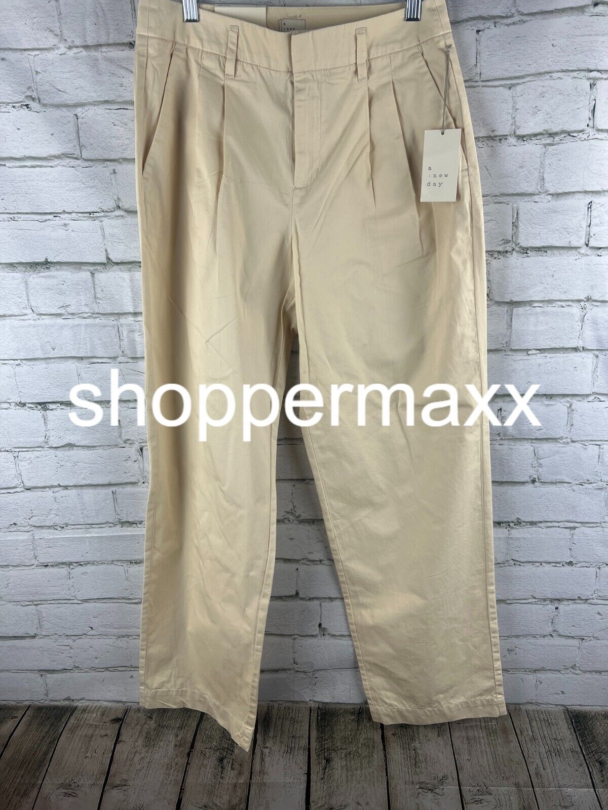 Women's High-Rise Pleat Front Straight Chino Pants - A New Day, Cream, 6