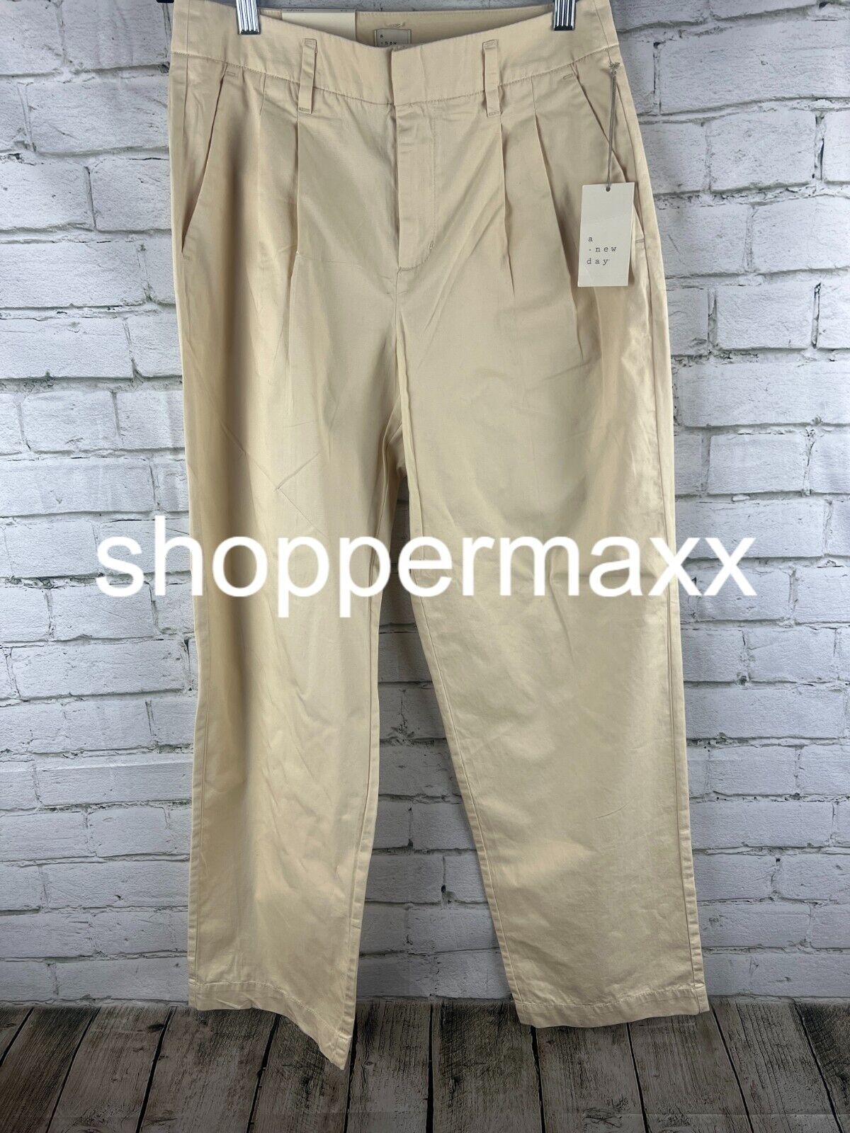 Women's High-Rise Pleat Front Straight Chino Pants - A New Day, Cream, 6