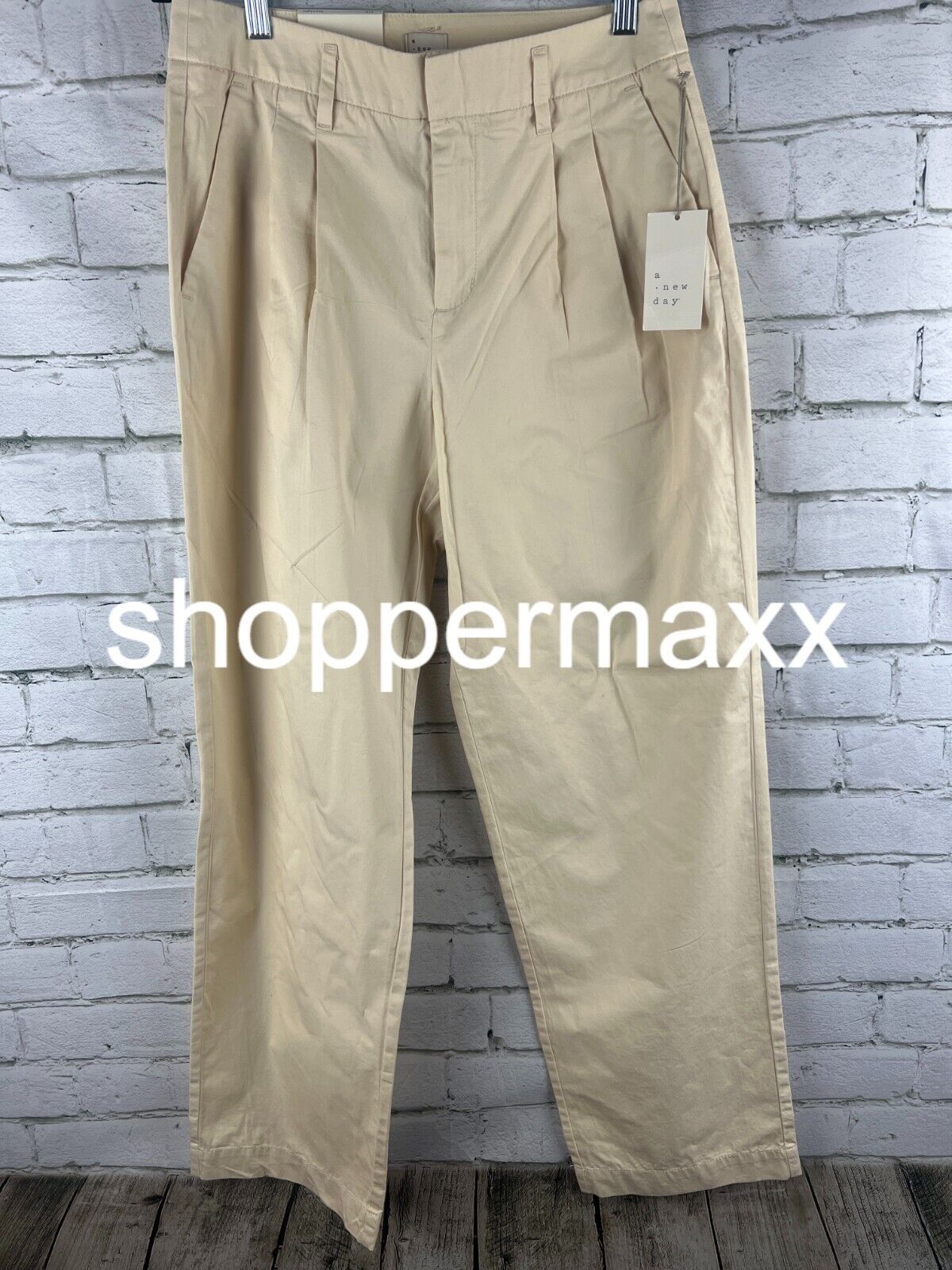 Women's High-Rise Pleat Front Straight Chino Pants - A New Day, Cream, 6