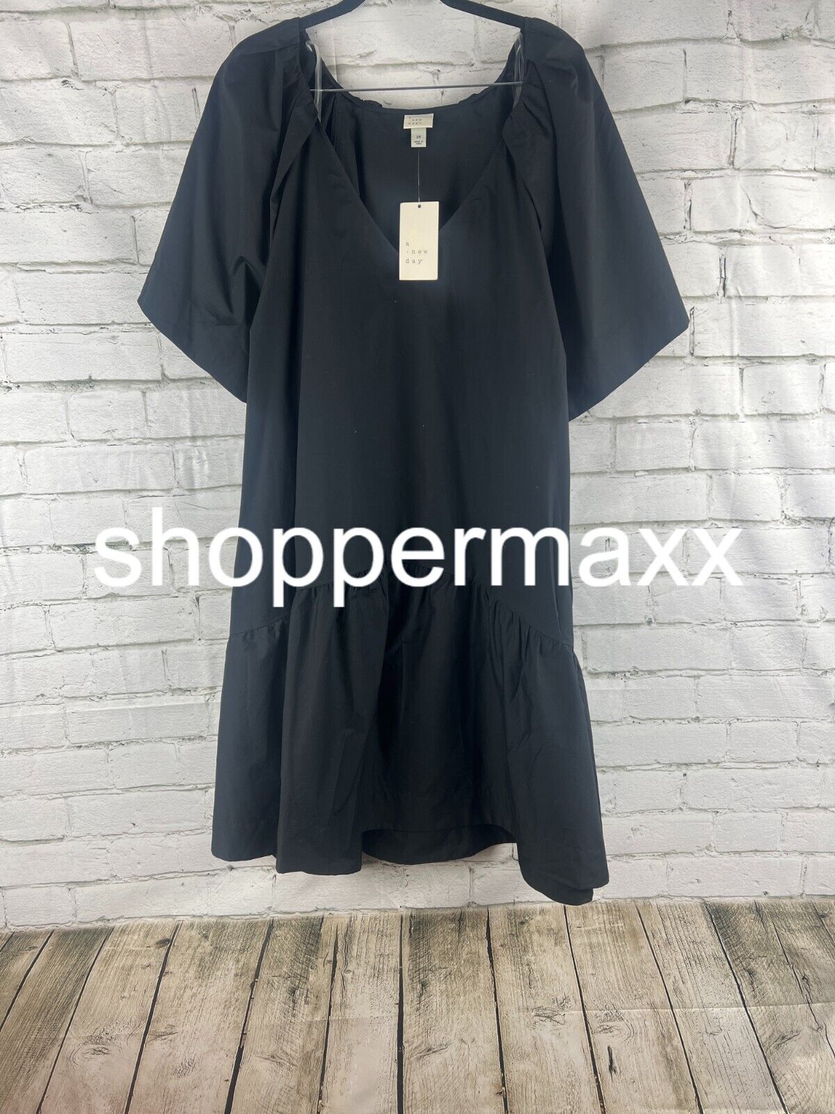 Women's Flutter Short Sleeve Mini Shift Dress - A New Day, Black, 2X