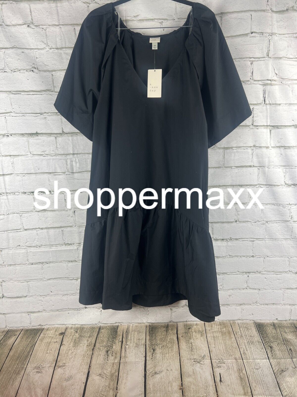 Women's Flutter Short Sleeve Mini Shift Dress - A New Day, Black, 2X