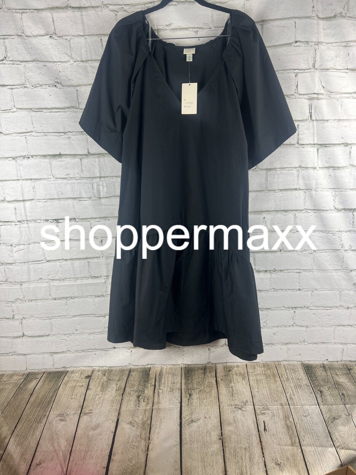Women's Flutter Short Sleeve Mini Shift Dress - A New Day, Black, 2X