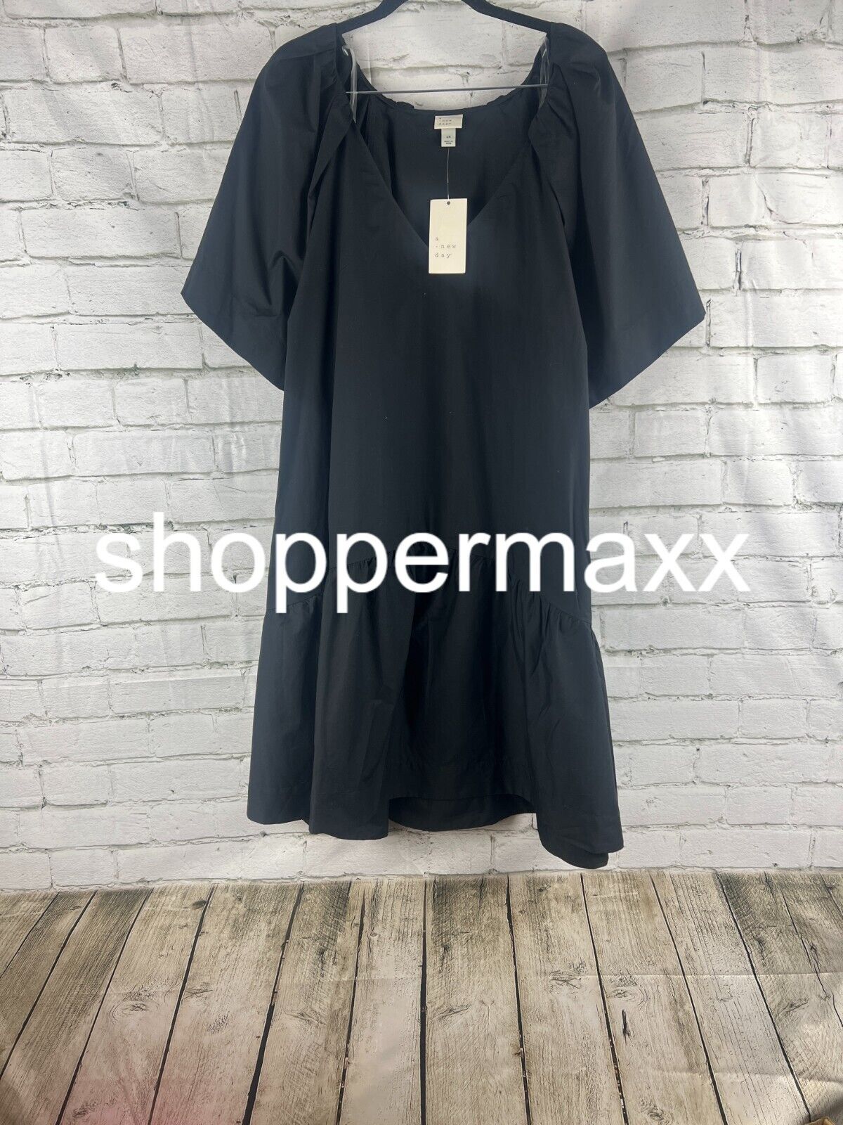 Women's Flutter Short Sleeve Mini Shift Dress - A New Day, Black, 2X