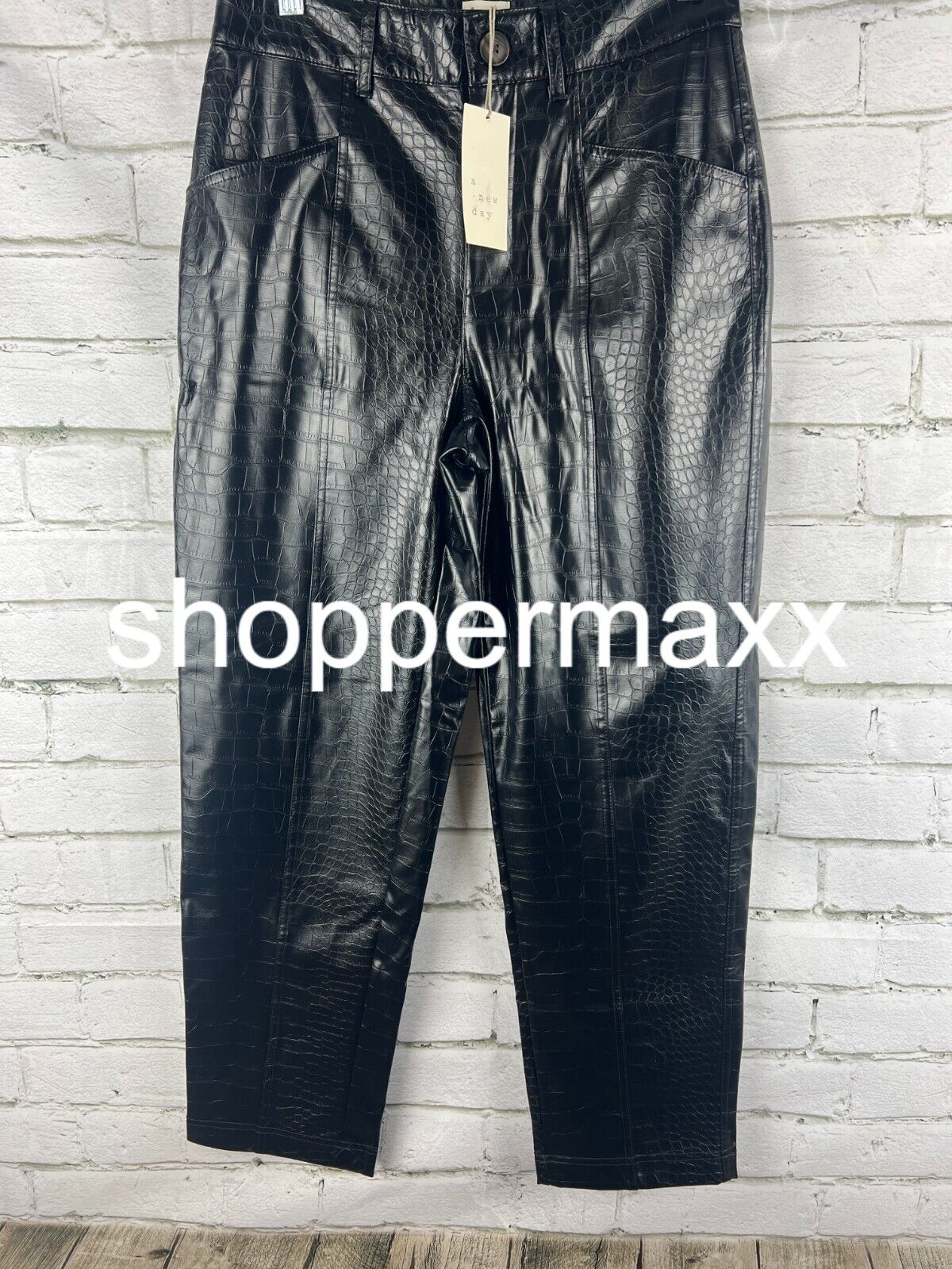 Women's High-Rise Faux Croc Pants - A New Day, Black, 4