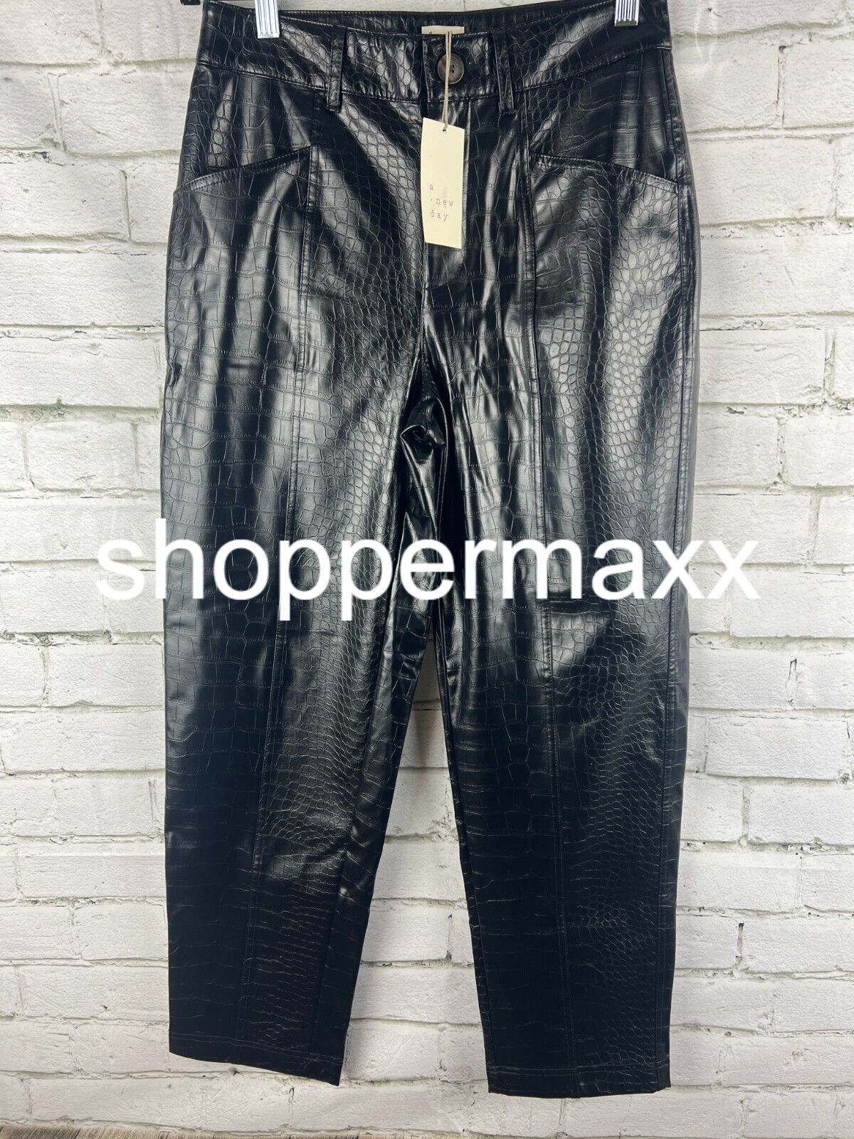 Women's High-Rise Faux Croc Pants - A New Day, Black, 4